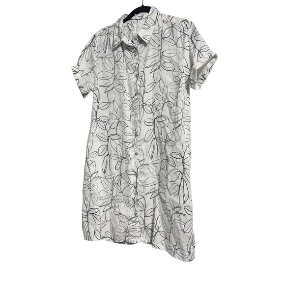 Cynthia Rowley 100% Linen Dress White with Black Floral Button Down Size Small - Picture 1 of 13